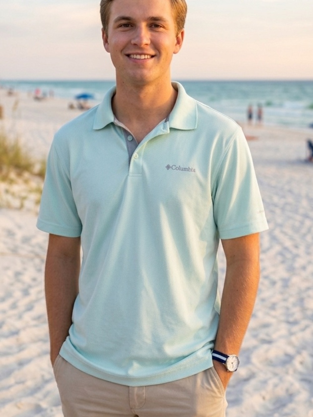 Columbia Men’s Mint Green/Blue Omni-Wick Lightweight Outdoors Casual Polo Shirt
